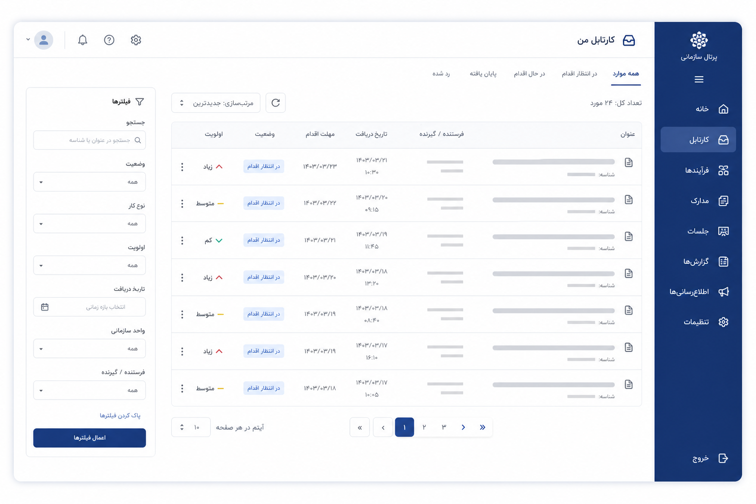 کارتابل یکپارچه رهین برای وظایف Workflow و Bizagi